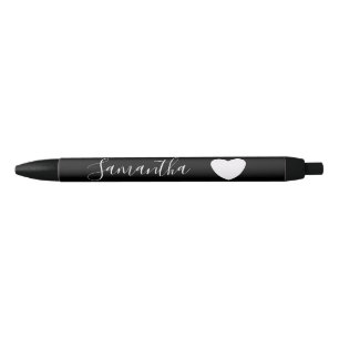 Black and White Heart Personalized Name Ink Pen