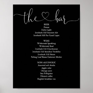 Black And White Heart Script Bar Menu Poster