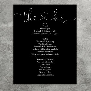Black And White Heart Script Bar Menu Poster