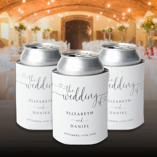 Black And White Heart Script Wedding Can Cooler (Black And White Heart Script Wedding Can Cooler)
