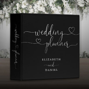 Black And White Heart Script Wedding Planner Binder