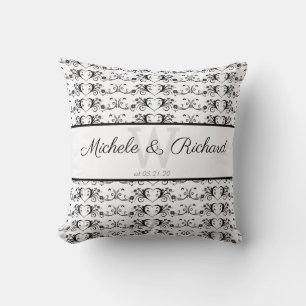 Black and White Heart Scroll Keepsake Throw Pillow
