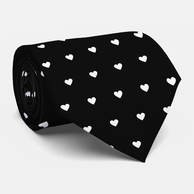 Black and White Heart Tie (Rolled)