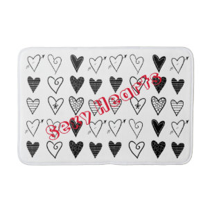Black and White Hearts  Bathroom Bath Mat
