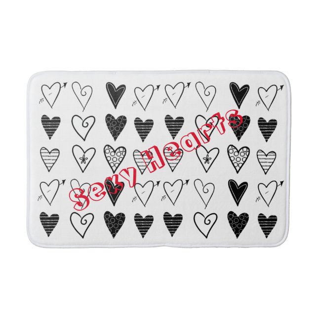 Black and White Hearts  Bathroom Bath Mat (Front)