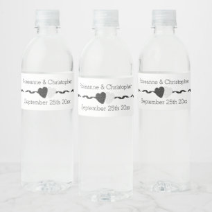 Black And White Hearts Design Wedding Water Bottle Label