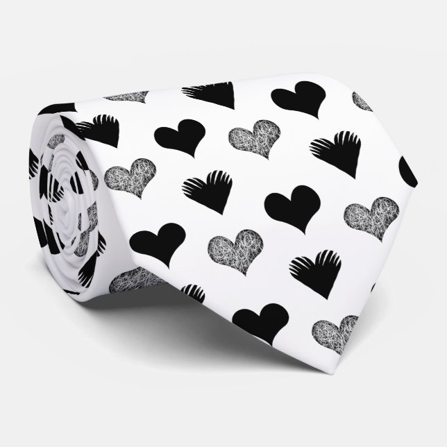 Black and white hearts drawing - Simple Diversity Tie (Rolled)
