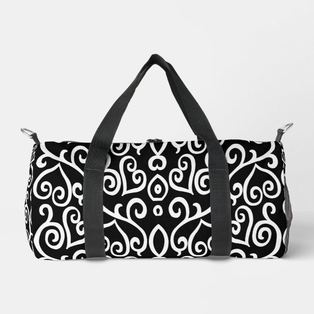 Black and White Hearts Duffle Bag (Front)