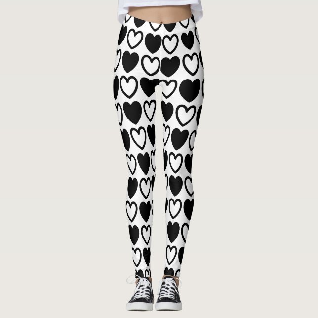 Black and White Hearts Leggings (Front)