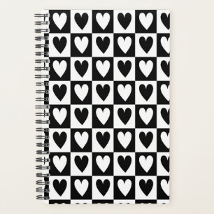 Black and White Hearts Love Planner Notebook