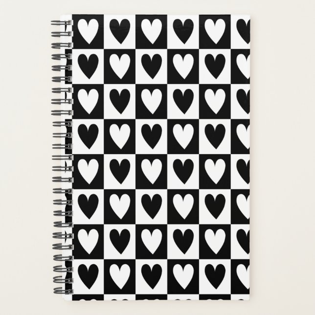Black and White Hearts Love Planner Notebook (Front)