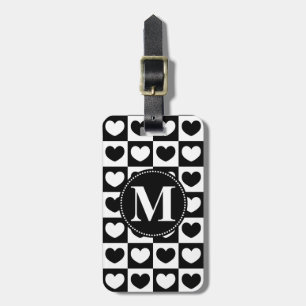 Black and White Hearts, Monogram Luggage Tag
