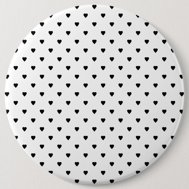 Black and White Hearts Pattern. 6 Inch Round Button (Front)