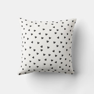 Black and White Hearts Pattern Monochrome Throw Pillow