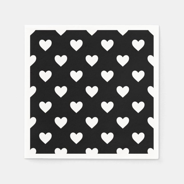 Black and White Hearts Pattern Napkin (Front)