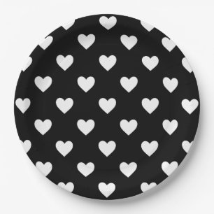 Black and White Hearts Pattern Paper Plate