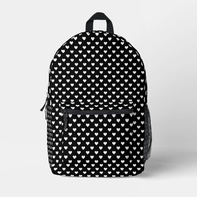 Black and White Hearts Pattern Printed Backpack (Front)