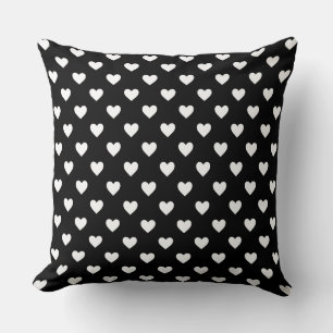 Black and White Hearts Pattern Throw Pillow