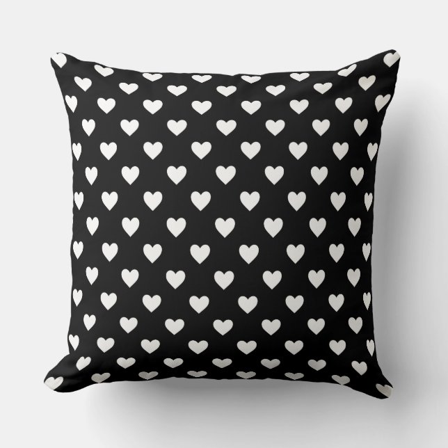 Black and White Hearts Pattern Throw Pillow (Front)