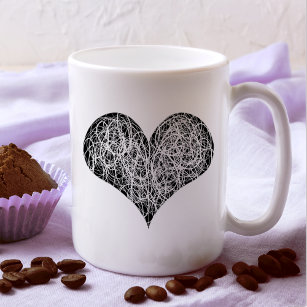 Black and white hearts scribbles Simple Diversity Coffee Mug