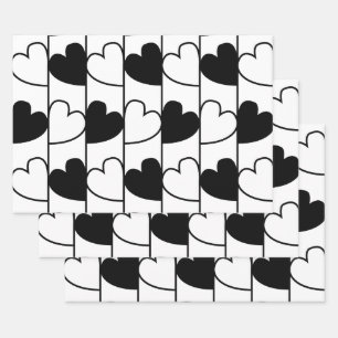 Black and White Hearts Stripes Wrapping Paper Sheet