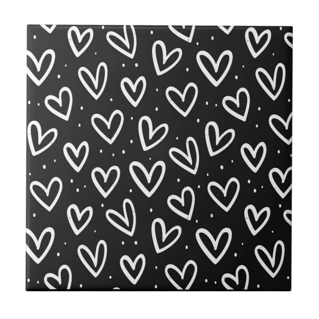 Black and White Hearts Tile (Front)