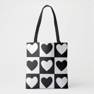 Black and White Hearts Valentines Day Pattern Tote Bag