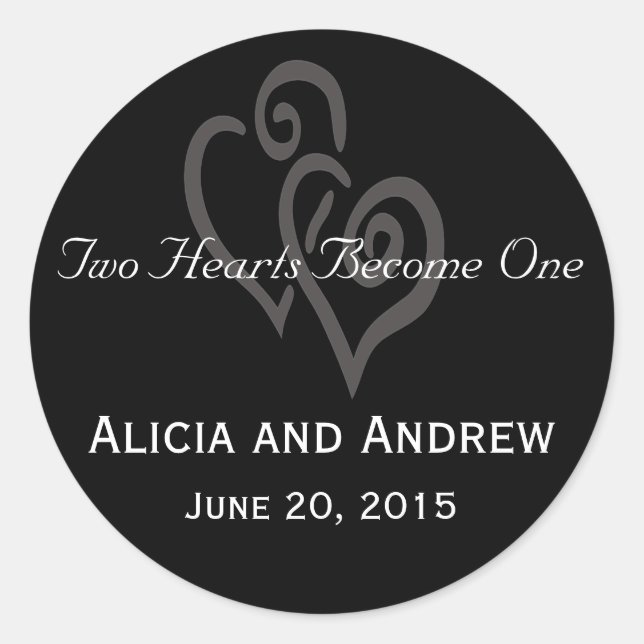 Black and White Hearts Wedding Favour Stickers (Front)