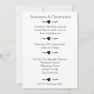 Black And White Hearts Wedding Invitation