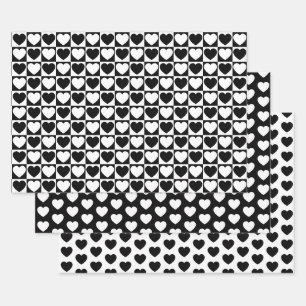 Black and White Hearts Wrapping Paper Sheet