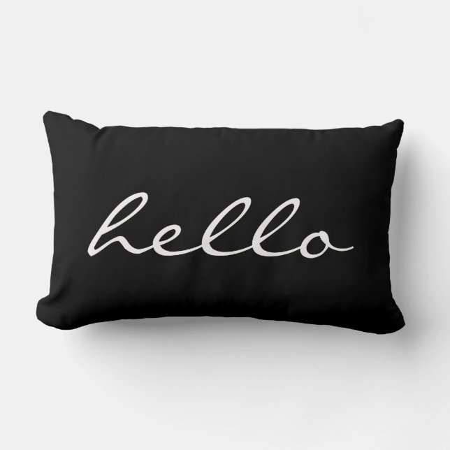 Black and White Hello Lumbar Pillow (Front)