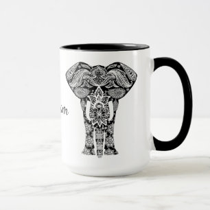Black and White Henna Elephant Mug