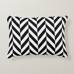 Black and White Herringbone Pattern Accent Pillow