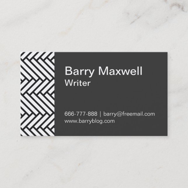 black and white herringbone pattern business card (Front)