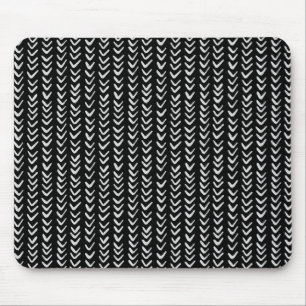 Black and White Herringbone Pattern Mousepad