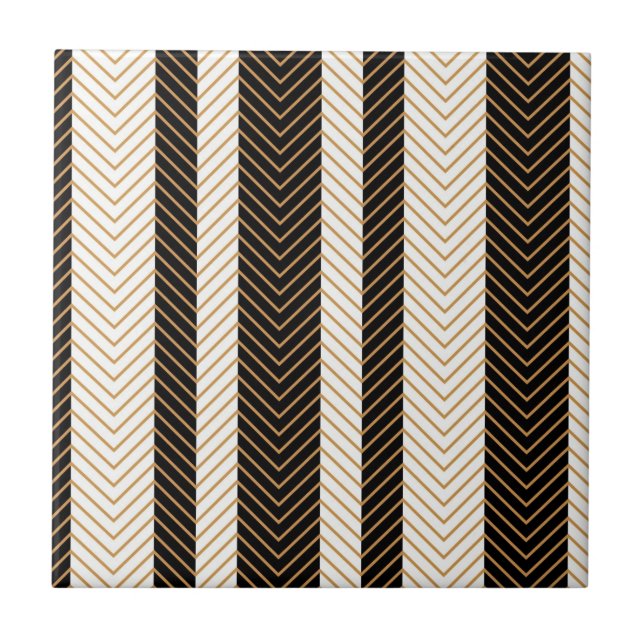 Black and White Herringbone Pattern Tile (Front)