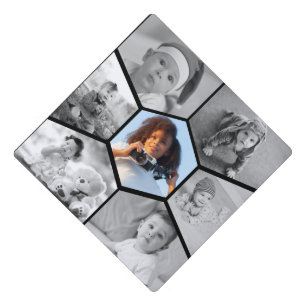 Black and White Hexagon Photo Collage Graduation Cap Topper