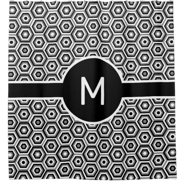 Black and White Hexagons with Monogram Geometric (Front)