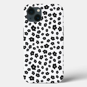 Black and White Hibiscus Floral iPhone 13 Case