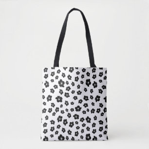 Black and White Hibiscus Floral Tote Bag