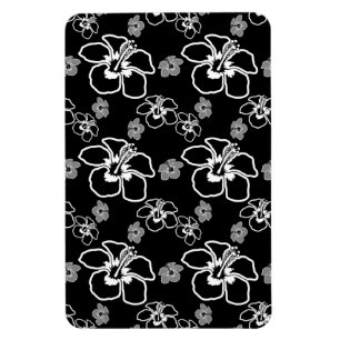 Black And White Hibiscus Hawaiian Pattern Magnet