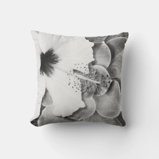 Black and White Hibiscus Scatter Cusion  Throw Pillow