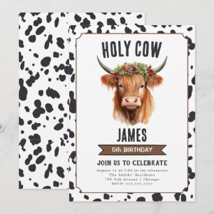 Black and White Highland Cow Birthday Party Invitation