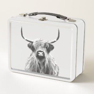 Black and White Highland Cow Metal Lunch Box