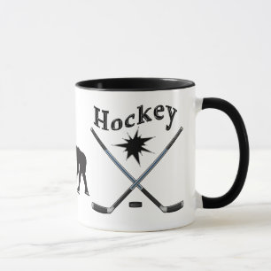Black and White Hockey Mugs No Minimum or in BULK