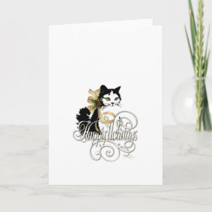 Black and White Holiday Cat Card