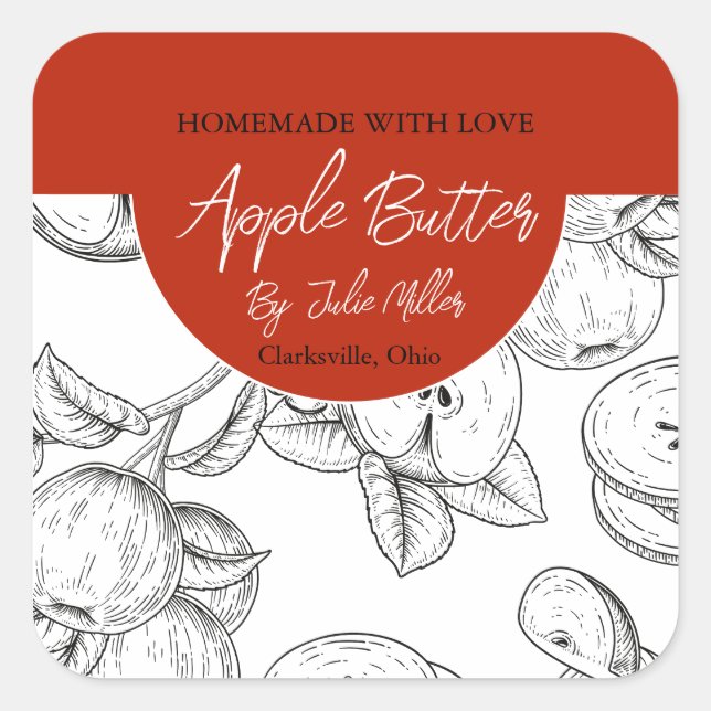 Black and White Homemade Apple Butter Label (Front)