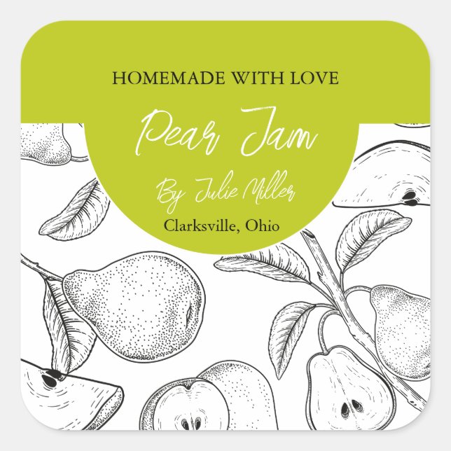 Black and White Homemade Pear Jam Label (Front)