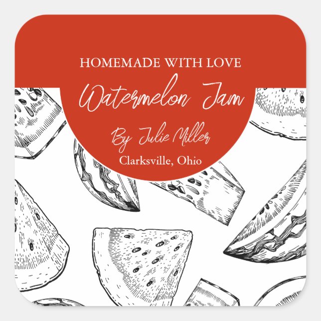 Black and White Homemade Watermelon Jam Label (Front)