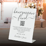 Black And White Honeymoon Fund QR Code Pedestal Sign<br><div class="desc">An elegant black and white honeymoon fund sign,  personalized with your special message,  names and wishing well QR code. Designed by Thisisnotme©</div>